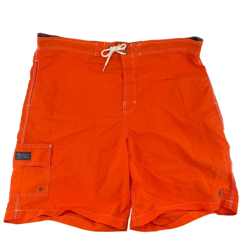Polo Ralph Lauren Mens Orange Cargo Swim Trunks Mesh Lined XXL Drawstring Pony